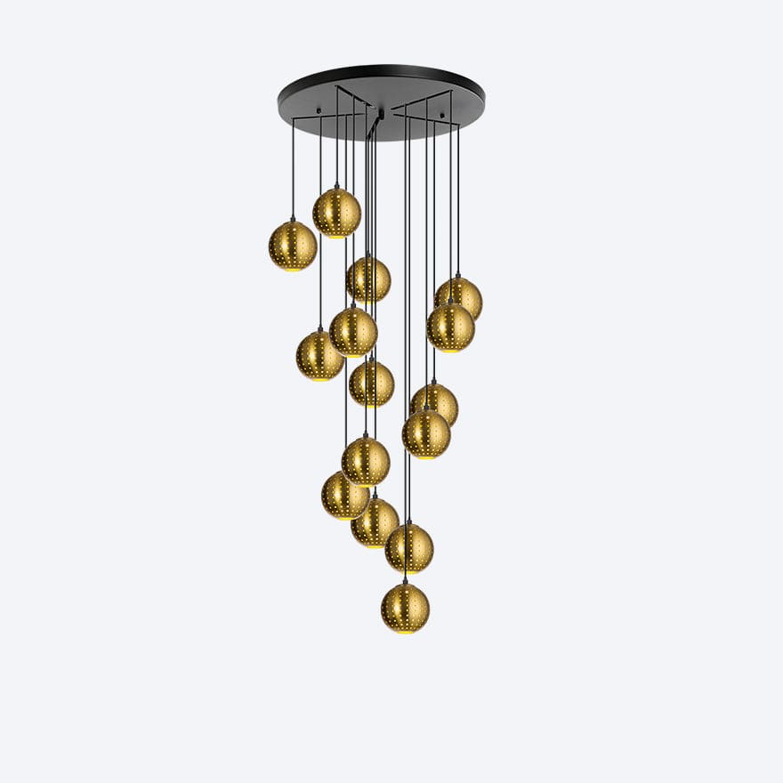 About Space Lighting Yosh Shade E 15 Drop Brass LED Chandelier