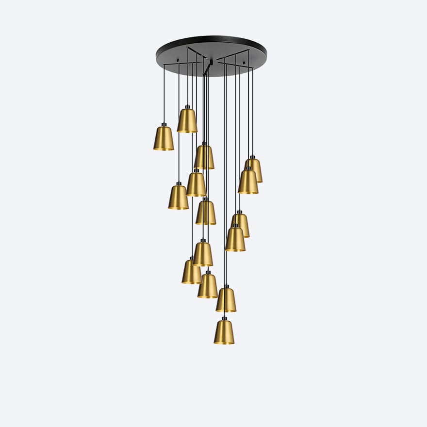 About Space Lighting Yosh Shade C 15 Drop Brass LED Chandelier