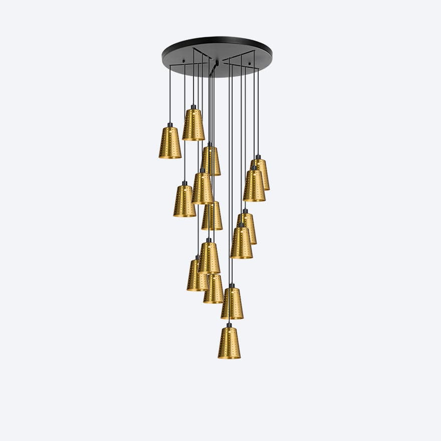 About Space Lighting Yosh Shade D 15 Drop Brass LED Chandelier