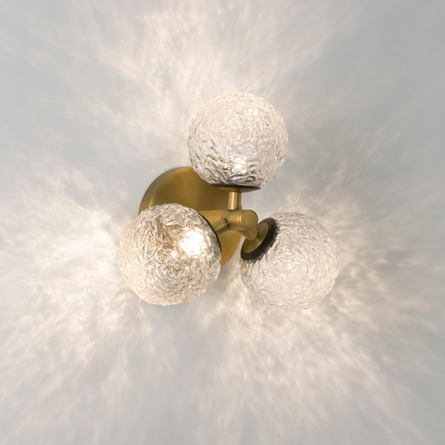 About Space Lighting Yosh Clear Rippled Glass on Tres Wall Brass